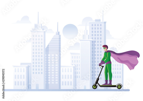 Superhero on Electric Scooter