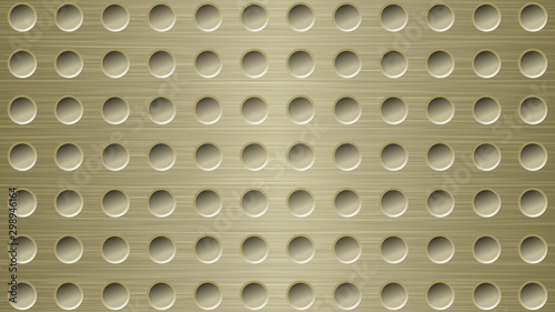 Abstract metal background with holes in light golden colors