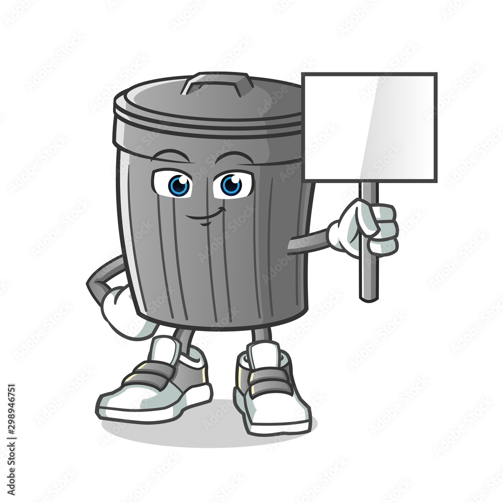 trash can holding announcement board mascot vector cartoon illustration trash can holding announcement board mascot vector cartoon illustration