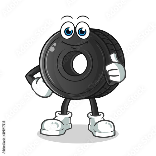 tire thumbs up cartoon vector mascot illustration