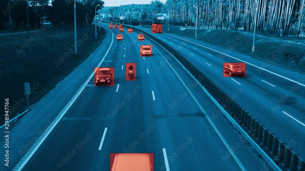 Camera monitors cars on the highway and identifies tracking data
