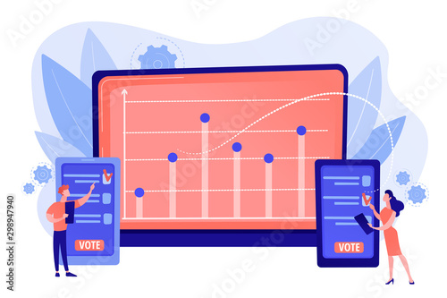 Online elections. Voter making choice. Electorate expressing opinion. Electronic voting, evoting system, online government technology concept. Pinkish coral bluevector isolated illustration
