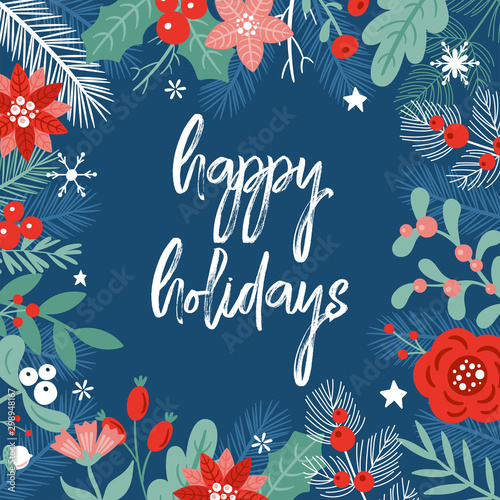 Christmas holiday cute background design with floral elements.