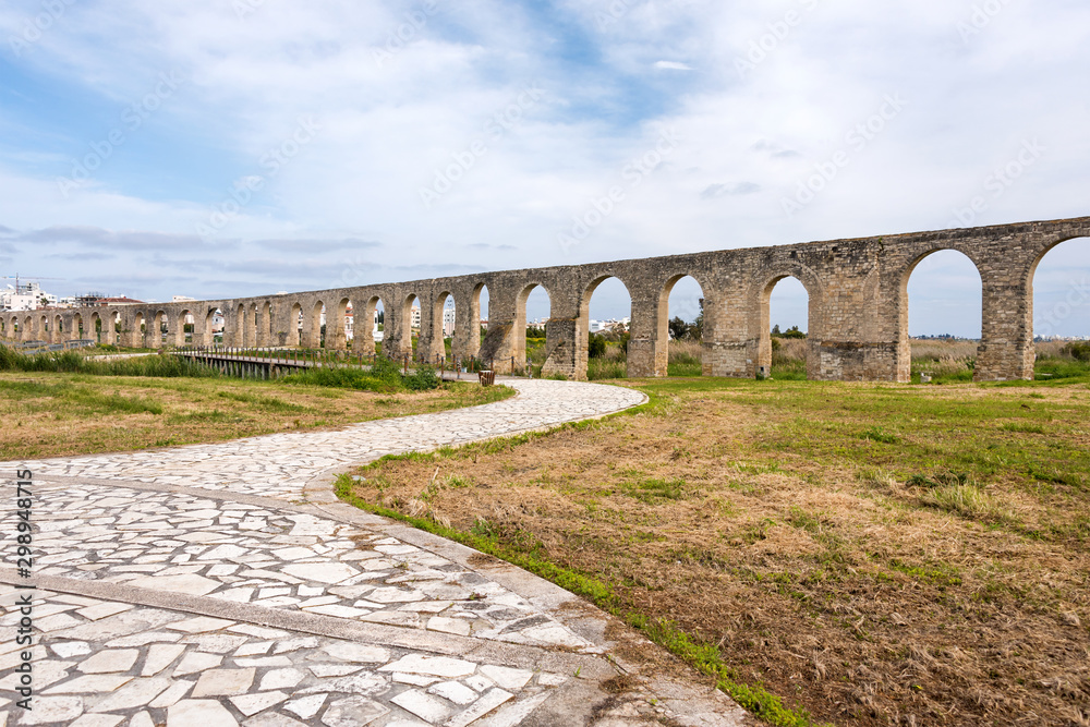 Kamares antique aqueduct in Larnaca, Cyprus. Ancient Roman aqueduct