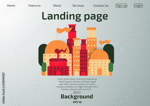Website vector illustration landing page Geometry concept Buildings and trees