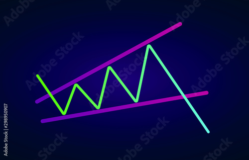 Ascending Broadening Wedge Pattern - bearish formation figure, chart technical analysis. Vector stock, cryptocurrency graph, forex analytics, trading market price breakouts icon