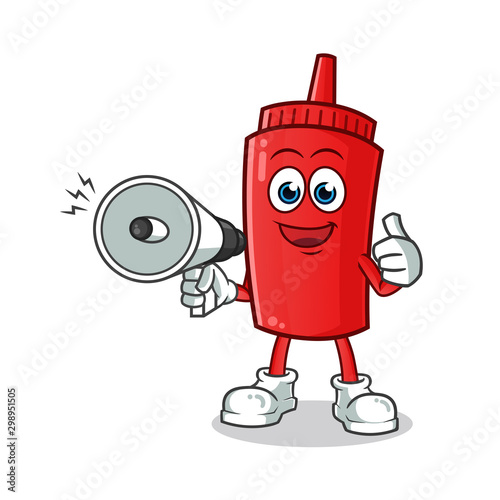 ketchup hold handy loudspeaker mascot vector cartoon illustration