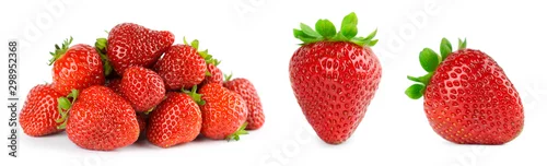 Obraz  z motywem Strawberry on white background. Fresh sweet fruit closeup.