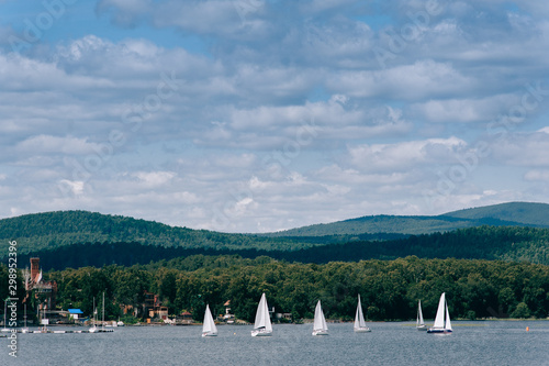 sailboats on a lake