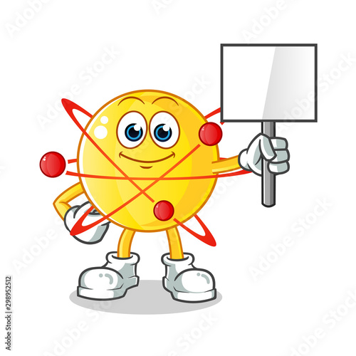 atom hold announcement board mascot vector cartoon illustration