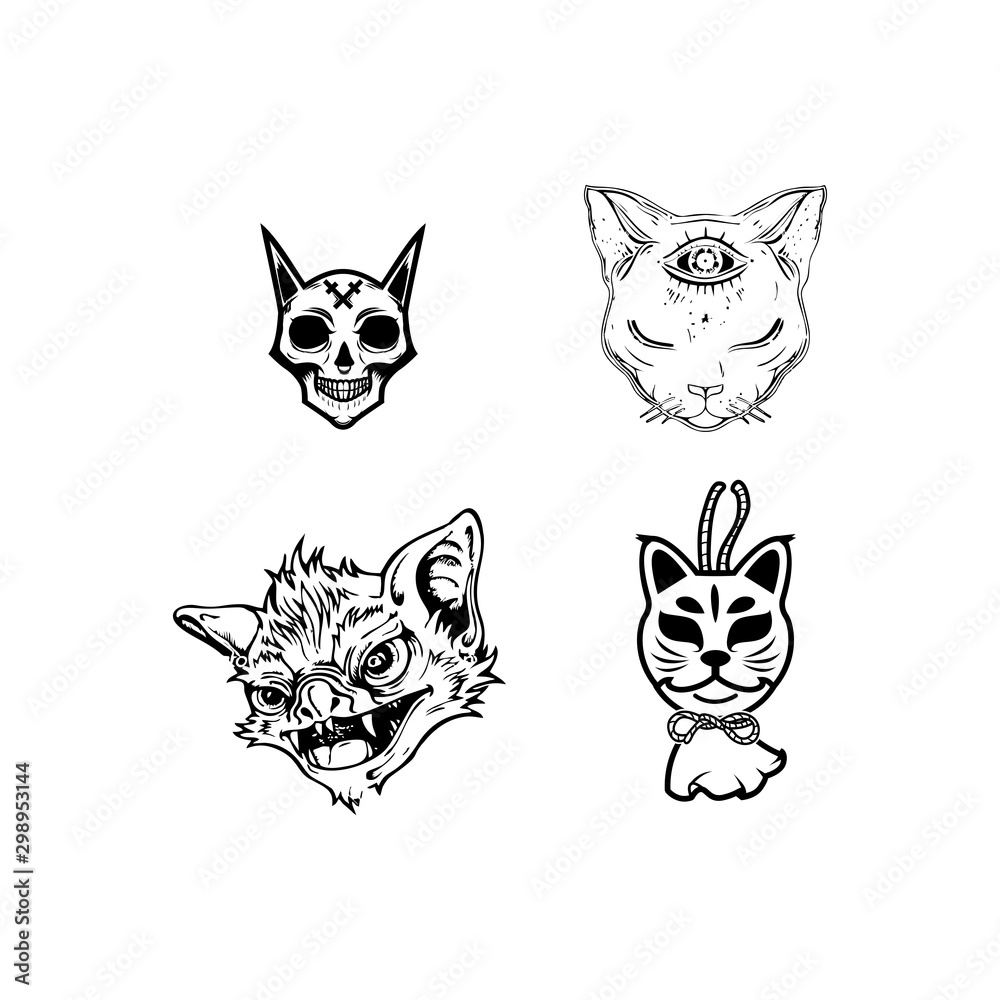 Fototapeta premium Scary cat head halloween element vector