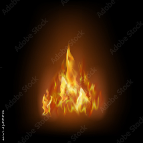 Flame Isolated over Black Background. Hot Red and Yellow Burning Fire with Flying Embers.