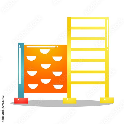 Kids playground with stairs and climbing wall. Vector illustration isolated on white background
