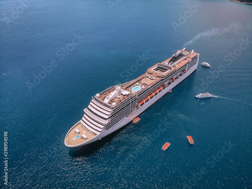 Top view of the beautiful cruise liner, boats around, near the seashore in the Andaman sea  recreation concept. © Semachkovsky 