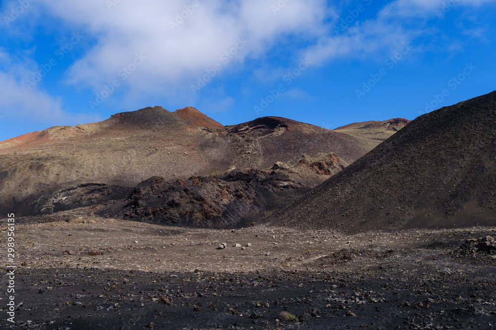 Timanfaya national park with black volcanos on Lanzarote Timanfaya national park with black volcanos on Lanzarote