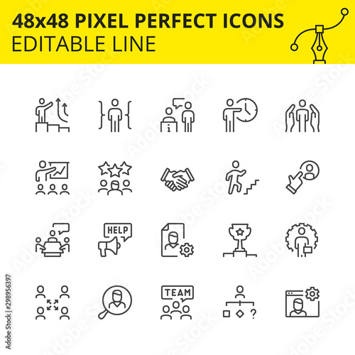 Editable Icons for Business Process and Team Work which includes Meeting, Collaboration, Time Management, Research etc. Pixel Perfect 48x48, Scaled Set. Vector-Vector.