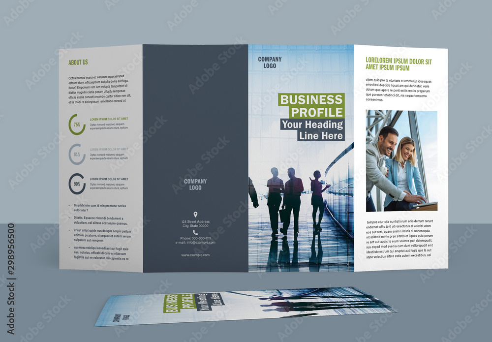 Four Fold Brochure Layout with Green and Blue Accents Stock Template |  Adobe Stock