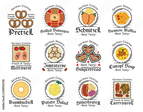 German sausages, pretzel, schnitzel. Germany food