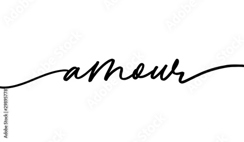 Amour mono line hand drawn lettering. Love in French cursive inscription. photo