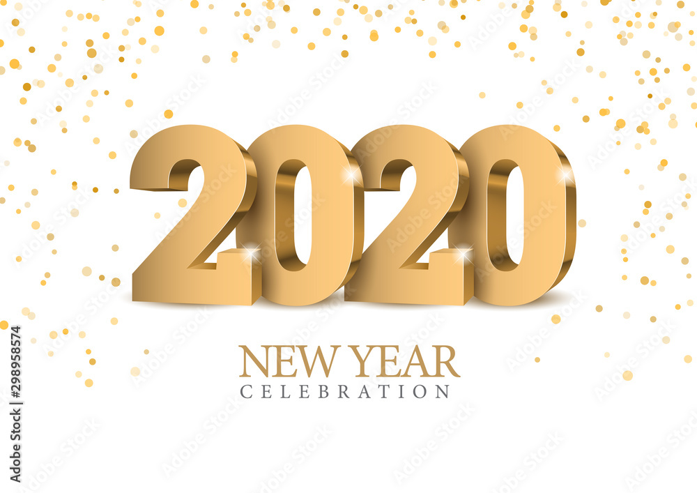 Vector text Design 2020. gold 3d numbers. Happy new year template greeting card.