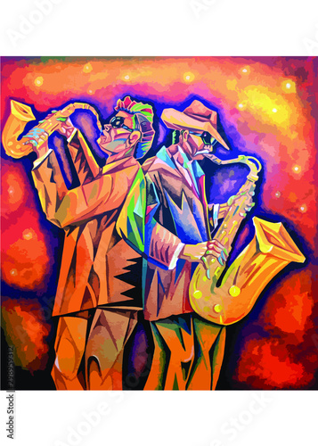Dos músicos tocando saxofón
