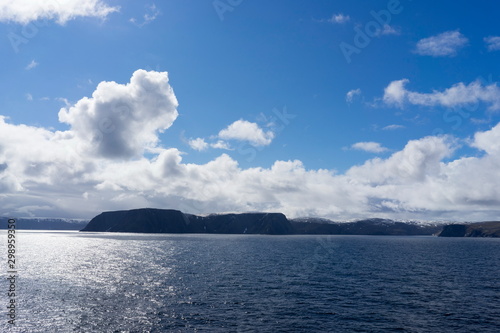 Coastline of the island Mageroya (Magerøya) in Norway, Europe in the Barents Sea. Mageroya belongs to the Nordkapp municipality and is the island where the North Cape is located.
