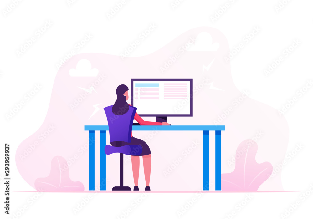 Business Woman Working on Personal Computer at Home or at Office Workplace, Hardwork Female Character Freelancer