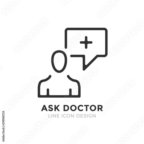 Ask doctor. Vector icon. Medical advice, help, assistance, consultation concepts. Premium quality graphic design element. Modern sign, linear pictogram, outline symbol, simple thin line icon