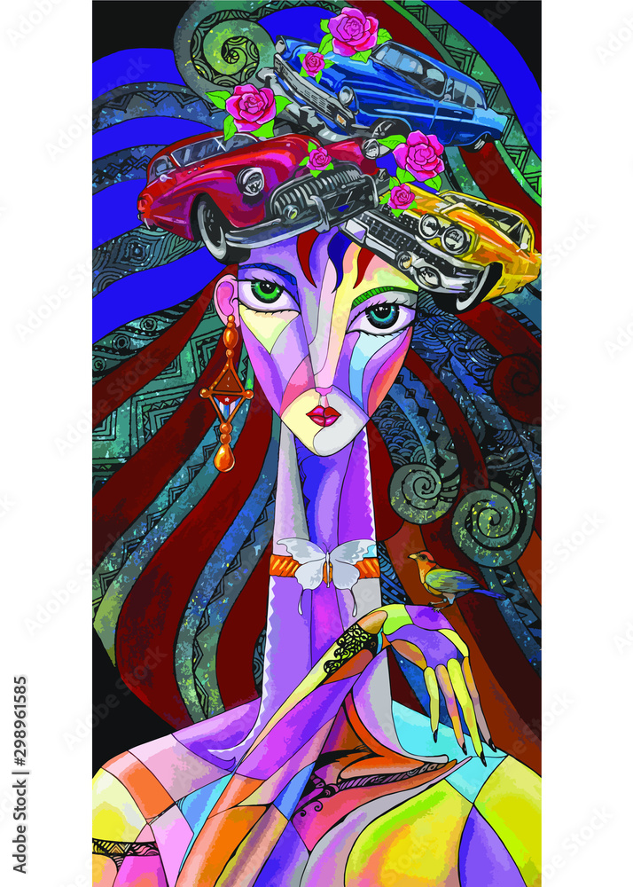 Chica con carros de la Habana