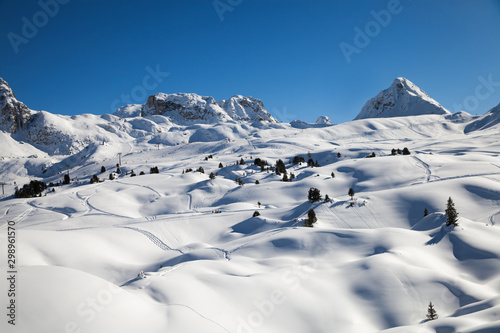 ski resort la Plagne in sunny day, Alps