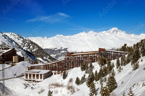 ski resort Les Arcs 1600 in sunny day