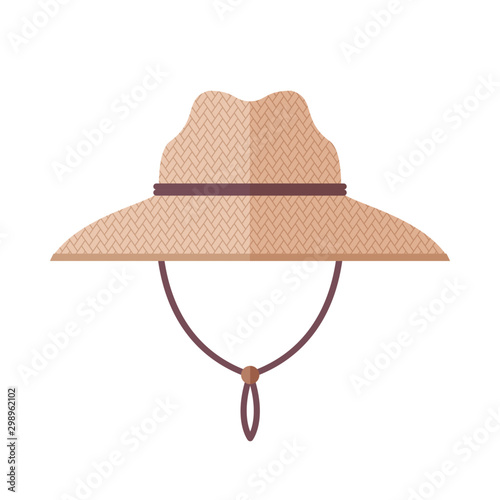 Straw hat for gardener and farmer. Icon isolated on white background. Flat style vector illustration.