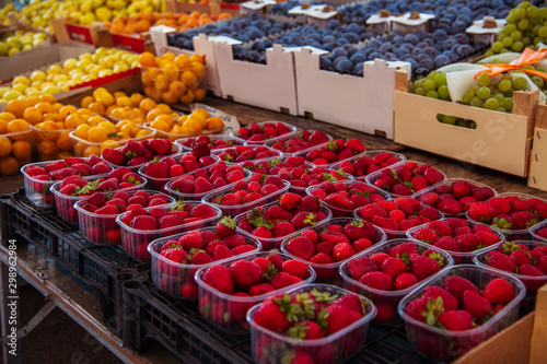 Famous local fruit market in the island Ortigia in Sicily, south Italy