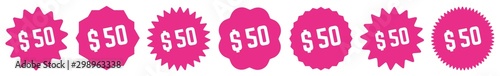 50 Price Tag Pink | 50 Dollar | Special Offer Icon | Sale Sticker | Deal Label | Variations