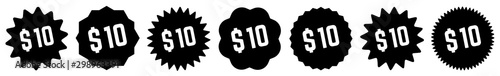 10 Price Tag Black | 10 Dollar | Special Offer Icon | Sale Sticker | Deal Label | Variations