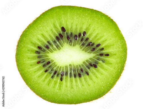 Slice of kiwi fruit isolated on white background, top view.