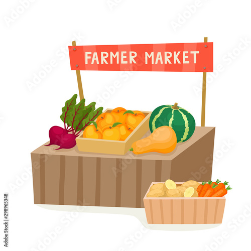 Vegetable fruit local farmer market in cartoon style