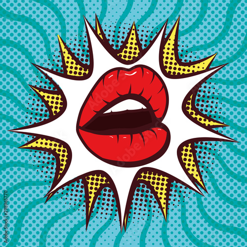 sexy woman mouth with splash expression pop art style