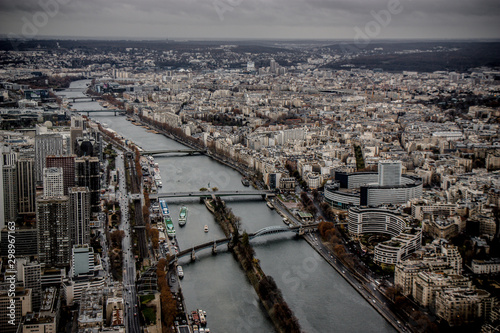 Bridges across Seine river in Paris high view photo