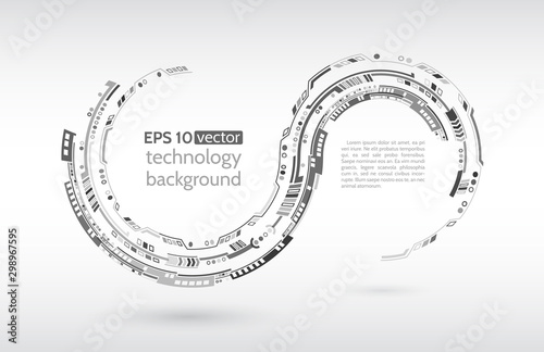 Abstract global sci fi concept. Hi-tech vector illustration with various technology elements. Digital internet communication on grey background. Futuristic technology line. Cyber security internet and