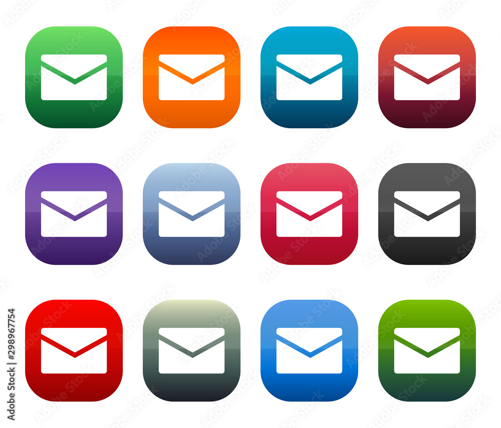 Email icon shiny square buttons set illustration design Email icon shiny square buttons set illustration design
