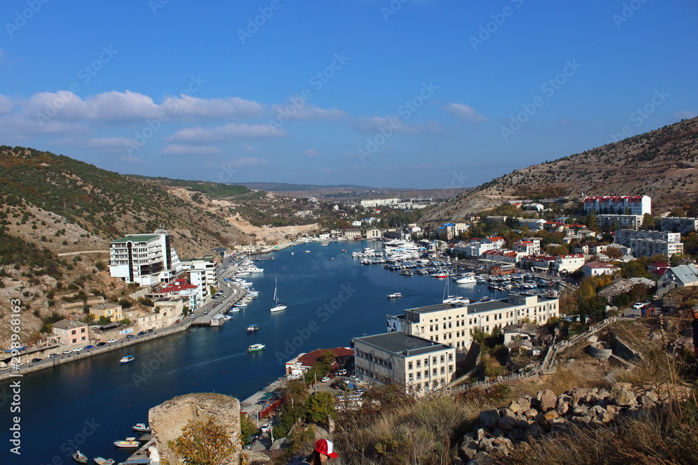 Crimea Balaklava aerial view of the bay October 2019