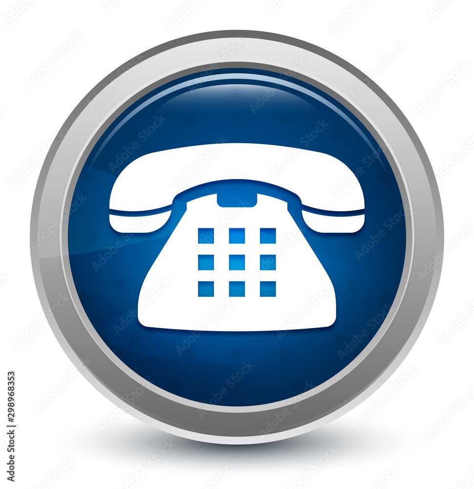 Telephone icon starburst shiny blue round button illustration design concept