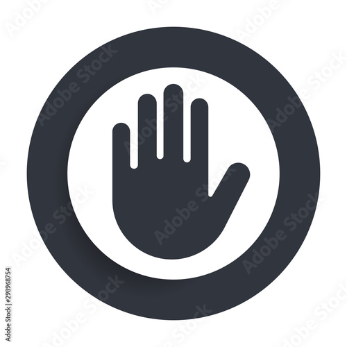 Stop hand icon flat vector round button clean black and white design concept isolated illustration