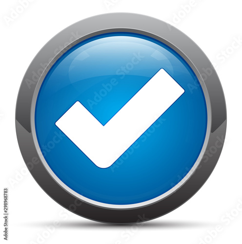 Tick mark icon premium blue round button vector illustration