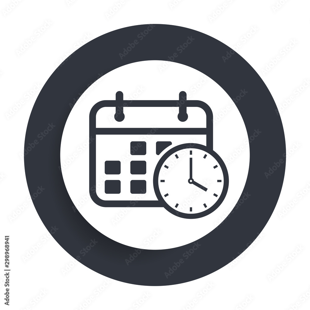 Appointment date calendar icon flat vector round button clean black and white design concept isolated illustration Appointment date calendar icon flat vector round button clean black and white design concept isolated illustration