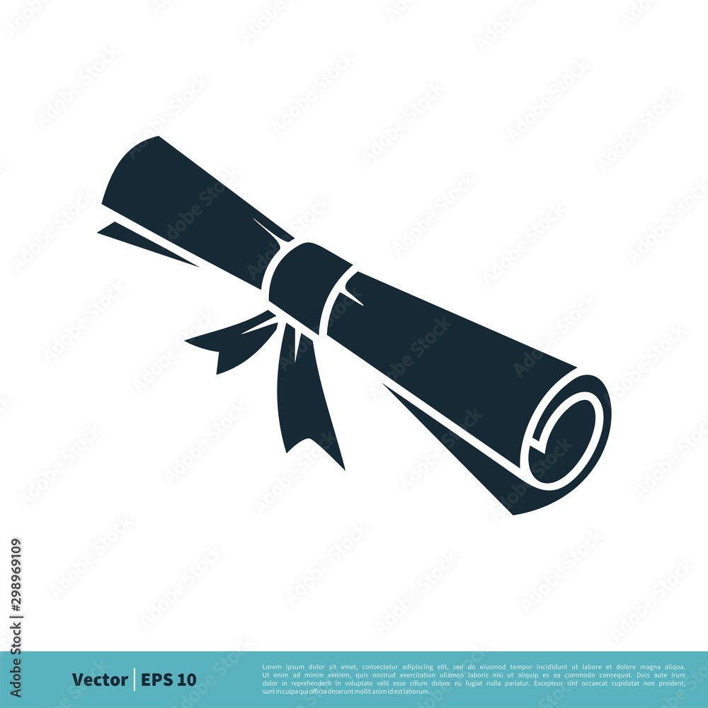 Scroll Paper Graduation / Certification Icon Vector Logo Template For Certificate Scroll Template
