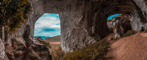 Panoramic from inside the Caves of Ojo de Aitzulo in Oñati, Gipuzkoa. Basque Country