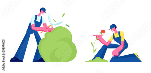 Happy Couple of Gardeners Working in Garden