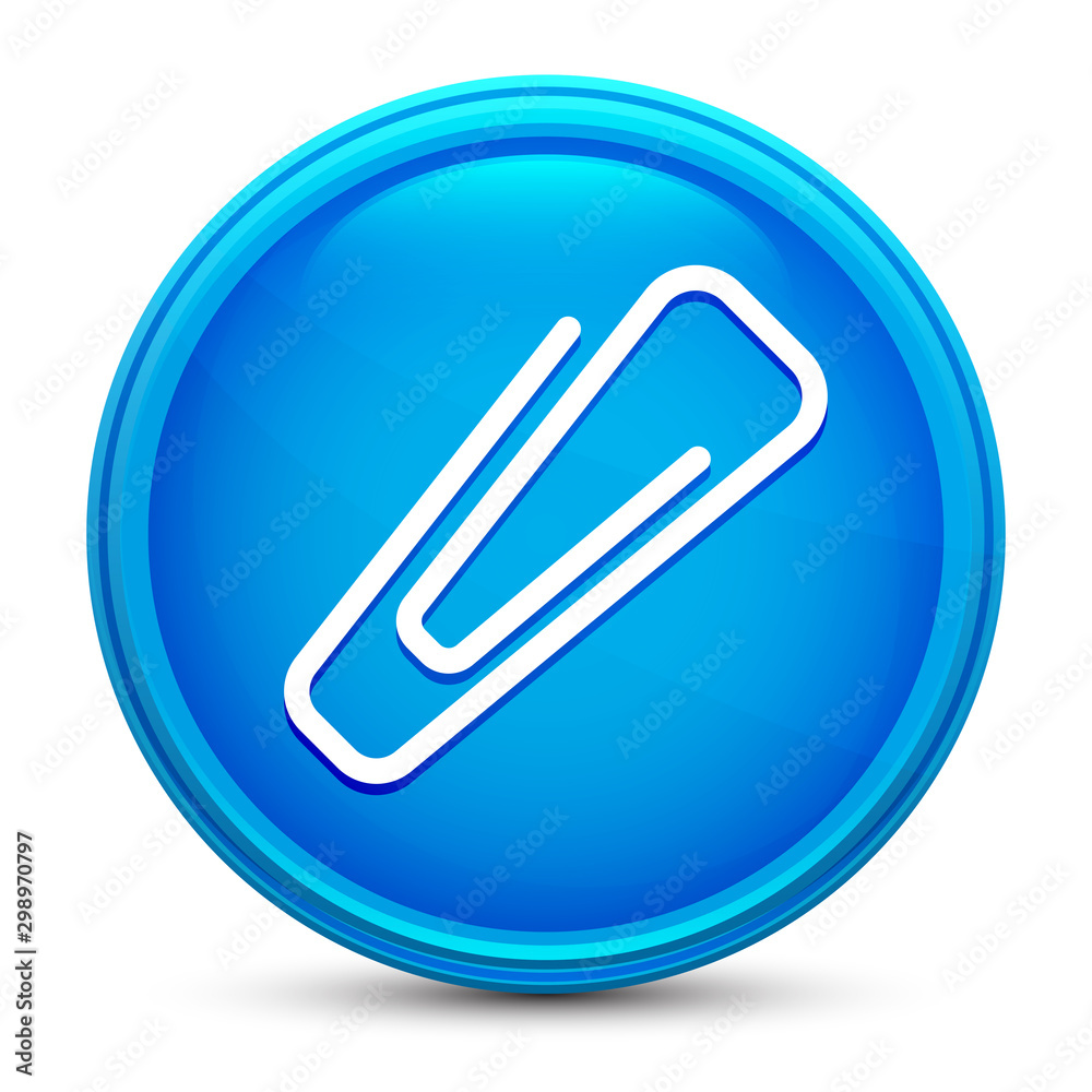 Paper clip icon glass shiny blue round button isolated design vector illustration Paper clip icon glass shiny blue round button isolated design vector illustration